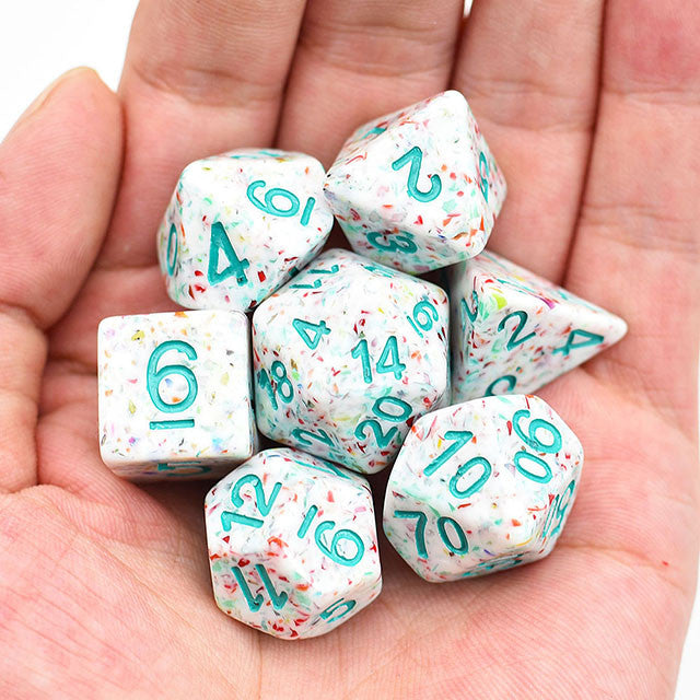 7pc Colored Stones with Teal Ink 7pc Polyhedral Dice Set